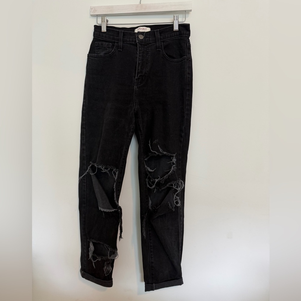 Vibrant Black Distressed Boyfriend Jeans
